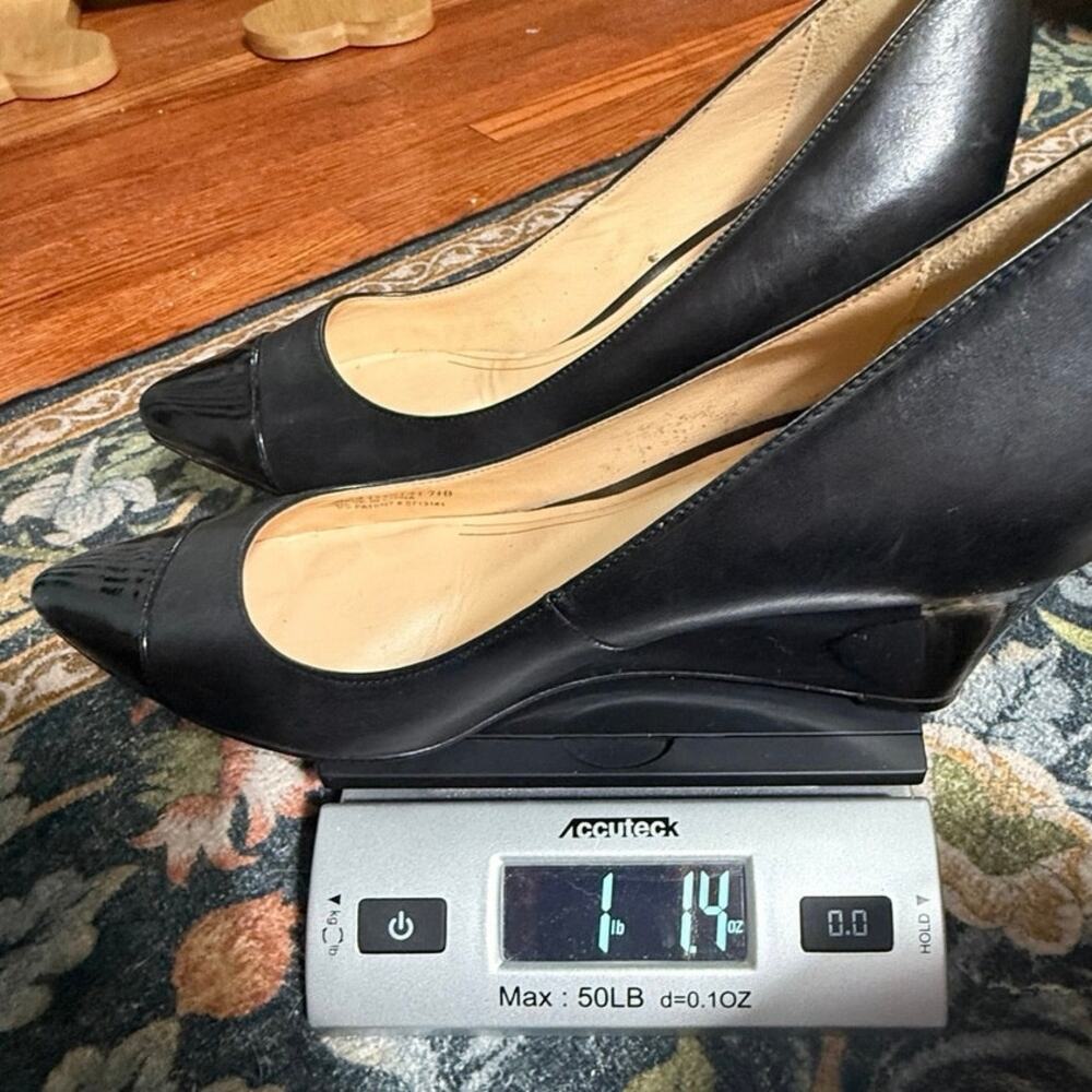 Cole Haan +Nike Air Justine Black Leather Cap Toe Pointed Pumps Heels Sz 7.5B - Picture 13 of 14